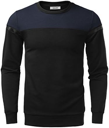 KAIUSI Men's Contrast Color Crew Neck Long Sleeve Casual T-Shirt Top