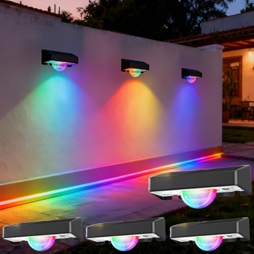 Quntis 4Pcs Luces Solares Exterior RGBCW 5m Alcance Efecto de Luz de Rayos | 16 horas Ultralarga Duración Lamparas Solares Jardín, 11 Modos IP44 Impermeable Luz Solar de Alta Calidad para Valla Porche
