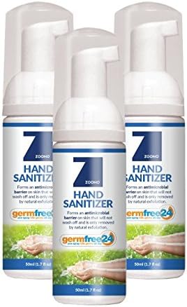 GermFree 24 Tri-Pack Hand Sanitizer - Long-Lasting 24 Hour Effect - Kills 99.99% Of Germs &amp; Provides All Day Protection - Non-Staining - Odorless 50ml Foam (Includes 3x 50ml Foamers) - Made in USA