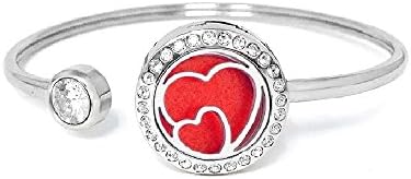 Mini 0.79" Dia Crystal Aromatherapy Bracelet Essential Oil Diffuser Cuff Bangle 316L Stainless Steel Silver Plated Locket Jewelry for Women Girls with 12 Refill Pads Box
