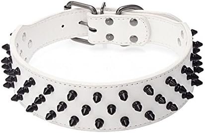Avenpets Fancy Leather American Bulldog Collar Adorned with 3 Rows Of Black Spikes