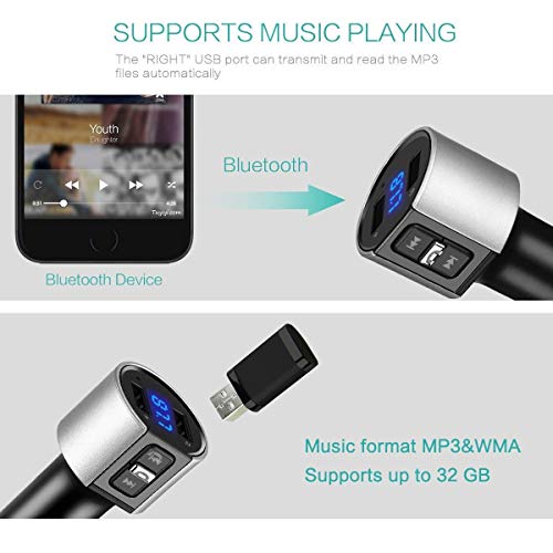 VR-robot Bluetooth FM Transmitter for Car, Wireless Bluetooth FM Radio Adapter Car Kit with Hands-Free Calling and 2 Ports USB Charger