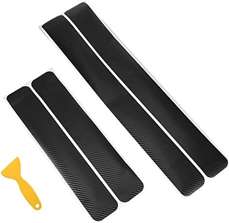 Car Door Sill Protector, 5Pcs Forepin Carbon Fiber Anti Scratch Car Door Guard Sill Trim Cover Scuff Plate Sticker with Scraper for Universal Car SUV Pickup Truck, Black