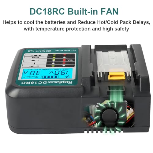 Powarobor DC18RC 18V Fast Charger Compatible with Makita 14.4V-18V Replacement Battery with LCD Display BL1830B BL1850B BL1860B