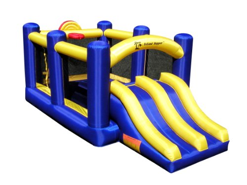 Island Hopper Racing Slide and Slam Inflatable Bounce House – Dual Slides, Climbing Wall & Basketball Hoop for Fun – Jumper with Durable PVC Build – Outdoor/Indoor Bounce House