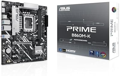Prime B860M-K, Carte mère Intel mATX, 6 + 1 + 1 étapes d'alimentation DrMOS, DDR5, PCIe 4.0, 2 emplacements M.2, Realtek 2,5 Go Ethernet, DisplayPort, HDMI, USB 10 Gbps, USB Type-C 5 Gbps Avant