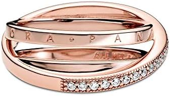 Signature Anello con incrocio con pavé a tripla banda placcato in oro rosa 14 carati con zirconi cubici trasparenti, 54