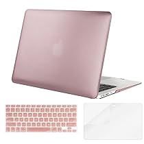 Mosiso Metallic Coated Plastic Hard Case with Keyboard Cover with Screen Protector for MacBook Air 13 Inch (Models: A1369 and A1466), Rose Gold