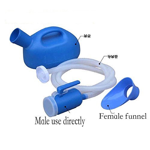 2000ML White Portable Unisex Pee Bottle Travel Urination Device with with Female Adapter and 1.3M Hose Bed Bedding Plastic Urinal Bottle Toilet - Thumbnail 2