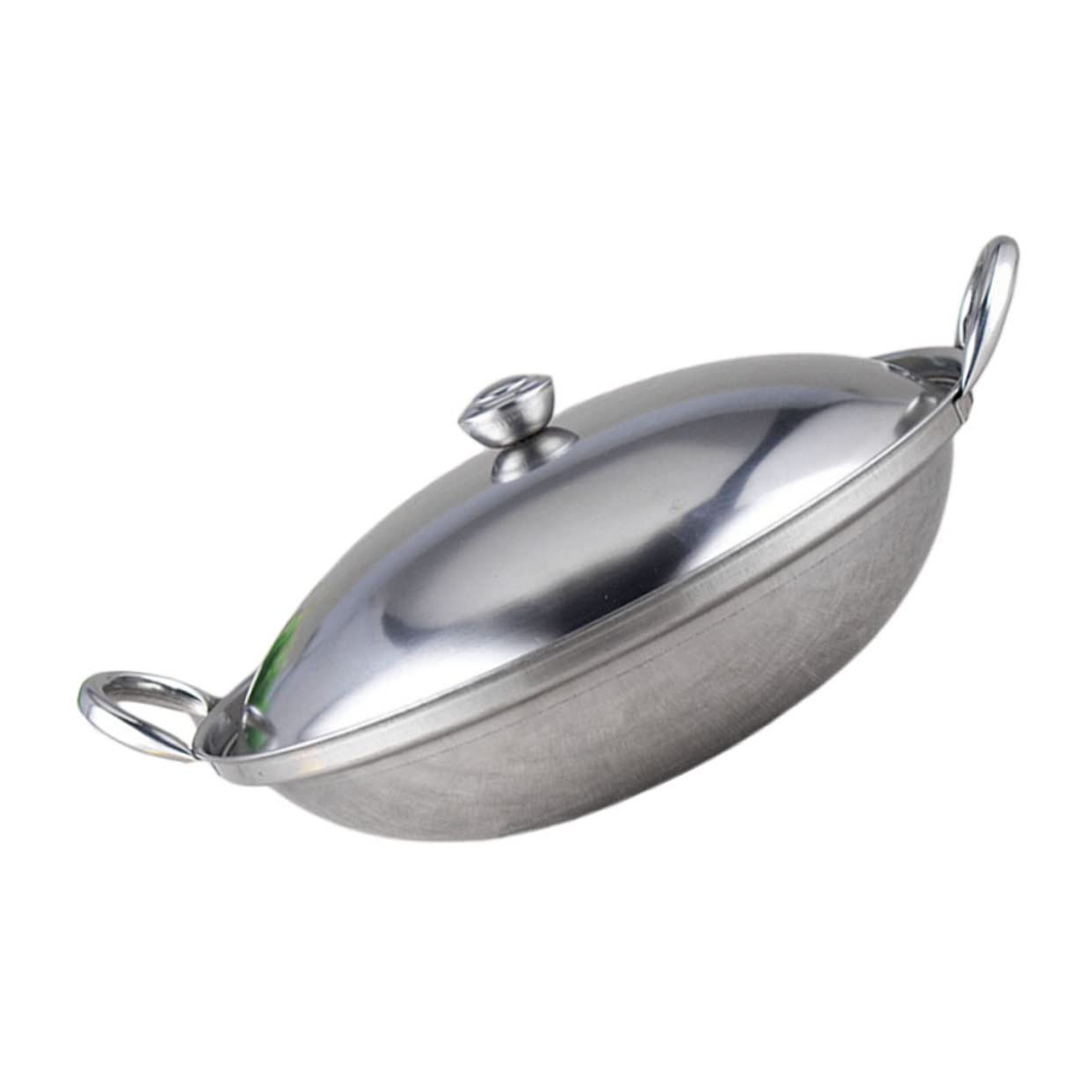 Housoutil Stainless Steel Wok 1 Set Cover Stove Pan with Lid Korean Noodle Ramen Pot Cooking Supplies Stainless Steel Seafood Silver Cooking Supplies Small Wok
