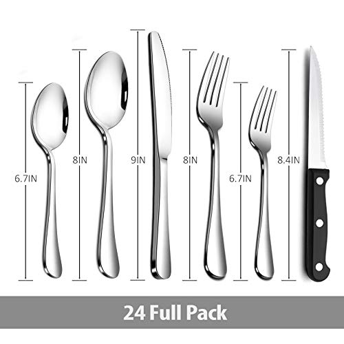 Teivio 24Piece Silverware Set, Flatware Set Mirror Polished