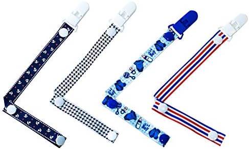 4 Pack Baby Dummy Clip Pacifier Strap Holder, JM Baby Multicoloured Soother Clip Chain with Washable Soother Leash for Unisex Newborn Boys