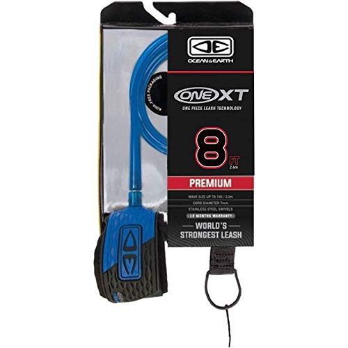 Ocean Earth Premium One-XT Blue Surfboard Leash - 8'