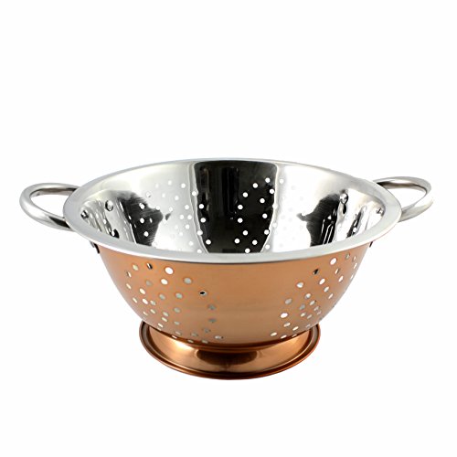Copper & Stainless Steel Colander (2.5 Quart Capacity); Decorative Strainer/Fruit Bowl/Pedestal-Style Colander