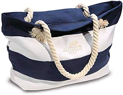 Tote Bag from Moskus Gear Beach Bag with Inner Zipper Pocket and Pocket for Ipad and Bonus Dry Pouch