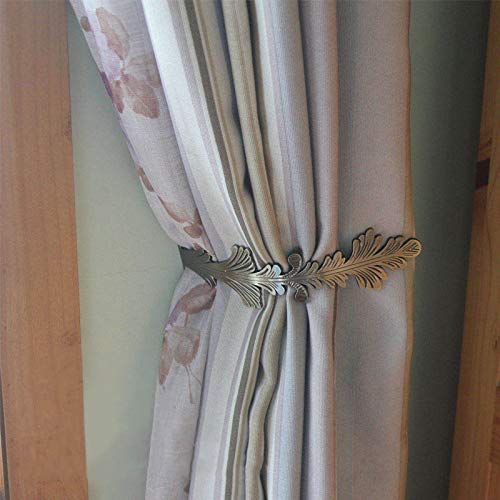 Chictie Vintage Leaves Curtain Holdbacks Bronze Wall Mounted Drapery Holder Hooks Pack of 2 (Retro Bronze Long Leaves Hook)
