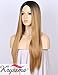 K’ryssma Ombre Synthetic Wig M03800 - Full Machine Made Long Straight Blonde Wig Black Roots Middle Parting Cheap Wigs for Women 22 inches + Wig Cap