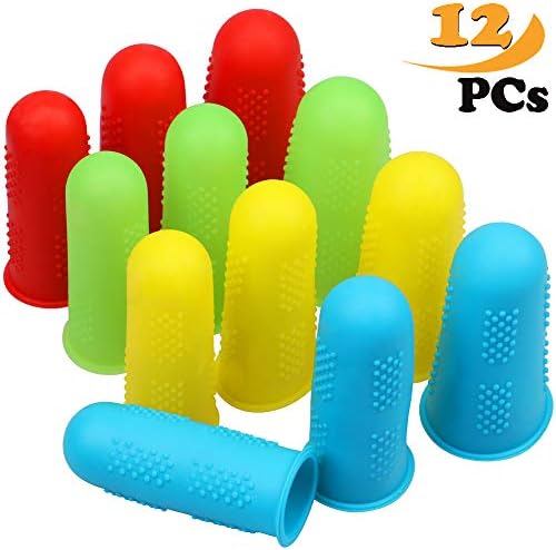 Silicone Finger Protectors 12pcs 4 Colors FDA Hot Glue Gun Finger Caps for Hot Glue Wax Rosin Resin Honey Adhesives Scrapbooking Sewing in 3 Sizes