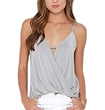 O&W Womens Solid Lace Up Crisscross Front Cami Sleeveless Tank Top Camisole Vest (S, Grey 3)