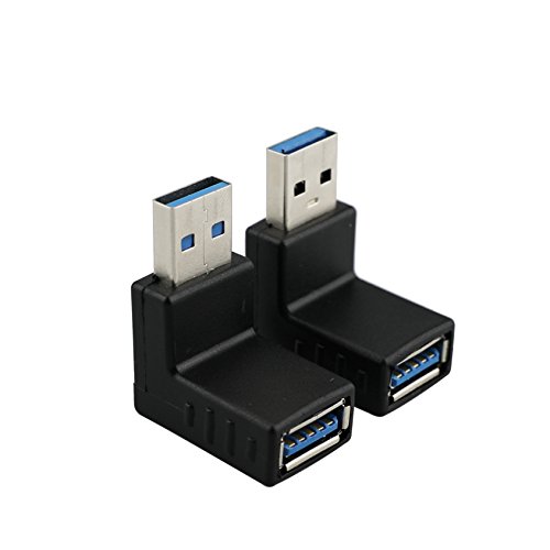 NC XQIN Right Angle USB Adapter, USB3.0 AM to AF L Shape Converter Adapter USB 3.0 A Male to A Female USB Right Angle Adapter 2Pack Black