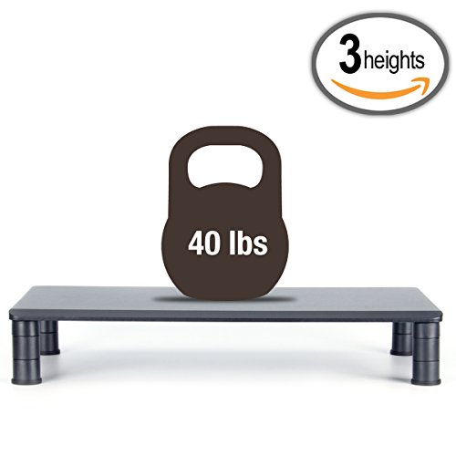 Adjustable Wood and Plastic Monitor Stand Riser; Adjusts to 3 Heights, 21.75" x 11" for LCD Flat Screen TV, Fax, Printer, Video Game, Xbox, PS4. Desk Stand Reduces Neck Strain; Ergonomic Workstation - Thumbnail 4