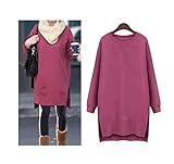 Mintsnow Womens Girls Solid Color Long Sleeves Side Slit Fleece Sweatshirt Dress
