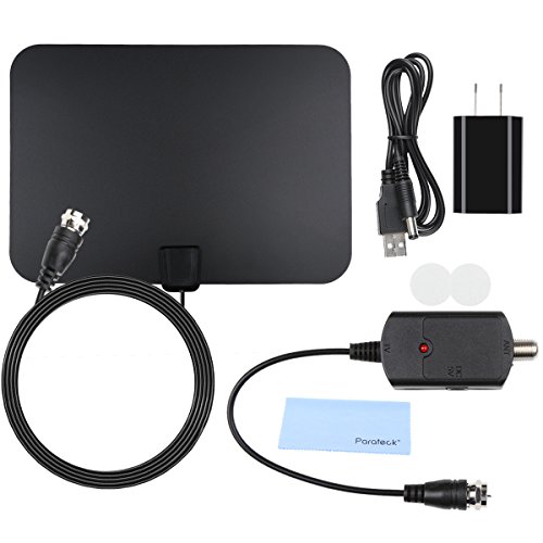 HDTV Antenna with Detachable TV Amplifier , 35 - 50 Miles Range Optional, 1080P Indoor Digital TV Antenna - USB Power Support, 16.5 feet Coax Cable, Black