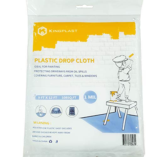 KINGPLAST Plastic Drop Cloth for Painting 9 x 12ft x 1mil Clear