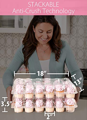 (24 Pack x 4 Sets) STACKnGO Carrier Holds 24 Standard Cupcakes - Strongest Cupcake Boxes, Tall Dome Detachable Lid, Clear Plastic Disposable Containers, Storage Tray, Travel Holder, Regular Muffins