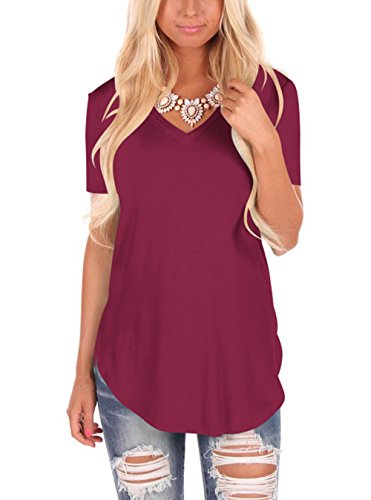 Gepoetry Basic Tshirts For Women Short Sleeve T-Shirt Tops Casual Loose Tees (0-Burgundy, Small)