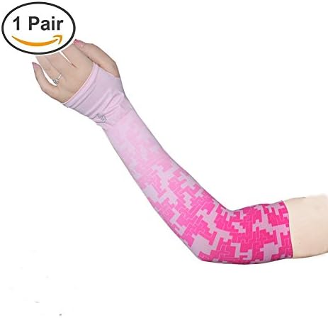 Baseball Compression Tattoo Arm Sleeve Golf Summer Cooling Athletic Sleeves for Women Men Running Breathable Oversleeve Driving UV-protection for Youth Soft Flexible Barcer, Pink