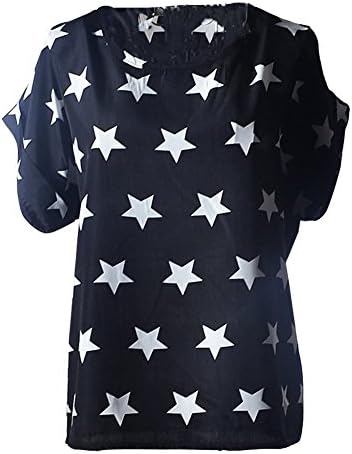 YOUNG LIGHT@ Womens Cute Geometric Print Loose Chiffon Blouses Top Shirt Cool T-shirt (X-Large,Star Black)