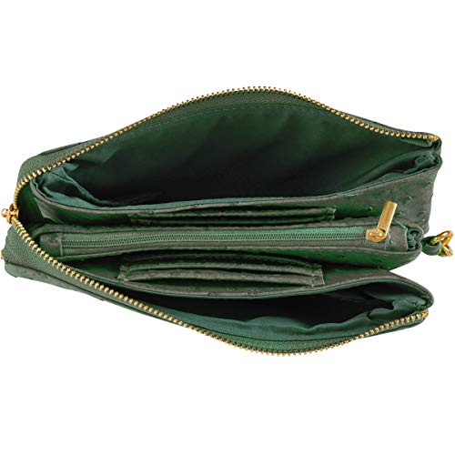Humble Chic Vegan Leather Faux Ostrich Wristlet - Textured Dot Convertible Wallet Crossbody Bag Clutch Purse with Shoulder Strap, Olive Green, Dark Green, Hunter, Forest, Army - Thumbnail 5