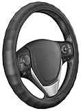 BDK SW-899-MK Black Medium Genuine Leather Steering Wheel Cover (14.5"-15.5")