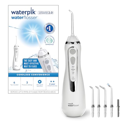 Waterpik Advanced Kabellose Munddusche, Water Flosser Testsieger 2024, Precision Pulse Technologie, Bis Zu 99,9Prozent Plaque Entfernung, 4X Aufsätze, 3 Individuelle Modi, Induktionsladesystem, Weiß