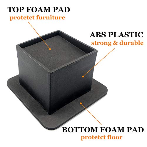 FONDDI Bed and Furniture Risers Heavy Duty Black Square Anti Slip to