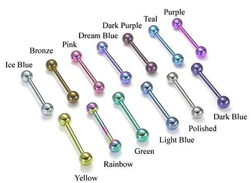 Painful Pleasures 14g Titanium Straight Barbell 1/4-7/8" - 18 Color Choices - 1.6mm ~ 14g - 12mm~15/32" with 4mm Balls - Green