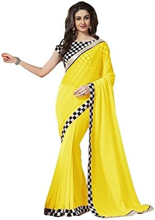 Saree For Women's Multi Color Georgette Saree With Un Stitched Blouse Piece (Yellow)