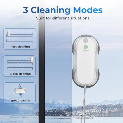 Tosima W5 Window Cleaning Robot, Dual Direction Auto-Spray Smart Window Cleaner with Triple Safety System, Smart Navigation, Remote Control, for All Smooth Surfaces, with 8 Rags, White Robotic Vacuums