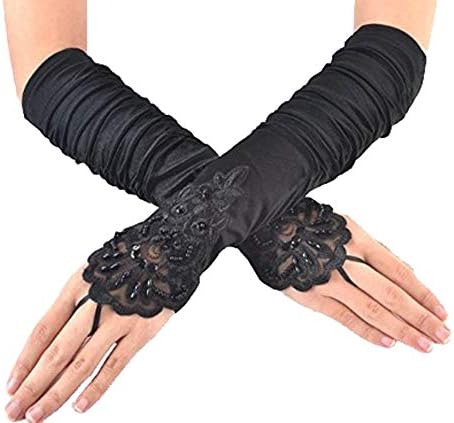 Long Opera Flapper Party Satin Gloves Fingerless Lace Wedding Bridal Gloves for Women