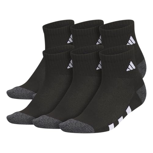 Photo 1 of adidas Unisex Kid's Quarter Ankle Socks for Boys and Girls Youth (6-Pack) Athletic Cushioned and Comfortable, Black/Onix Grey/White, M