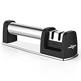 Kitchen Knife Sharpener 2 Stage Tungsten and Ceramics Wheel Sharpening System, Sharpens Dull Knives Quickly, Stainless Steel Knife Sharpener for Different Blunt Blades-Home and Chef's First Choice