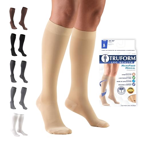 Truform 20-30 mmHg Compression Stockings for Men and Women, Knee High Length, C…