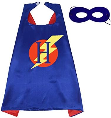 RANAVY Superhero Capes for Kids/Adult with Masks-Flash Dress Up Birthday Party Favors 26 Letters 10 Numbers Initial Blue/Red