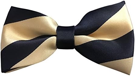 Vincent Apparel Collegiate Stripe Pre-Tied Bow Ties (Multiple Colors) (Black and Honey Gold)