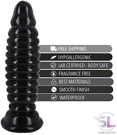 GSV Store 7" Black Large Ribbed Plug Tapered 11 Rings Toy for Men, Women Or Couples