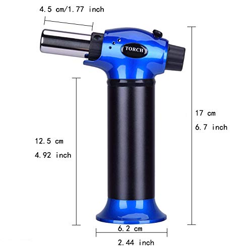 Culinary Blow Torch, UCOFFEE Kitchen Torch Lighter, Butane Refillable, Flame Adjustable (MAX 2370°F) for Cooking BBQ Baking Brulee Creme DIY Soldering (Butane Gas Not Included) - Blue - Thumbnail 7