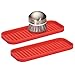 mDesign Silicone Kitchen Sink Storage Organizer Holder Tray for Sponges, Soaps, Scrubbers - Ribbed Base, Quick Drying, Waterproof, Non-Slip Durable - 2 Pack - Red