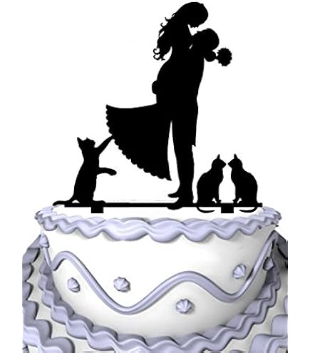 Wedding Cake Topper Set - Glitter Bride & Groom With 2 Black Cat Picks & Cupcake Toppers For Wedding Or Theme Party - View #10