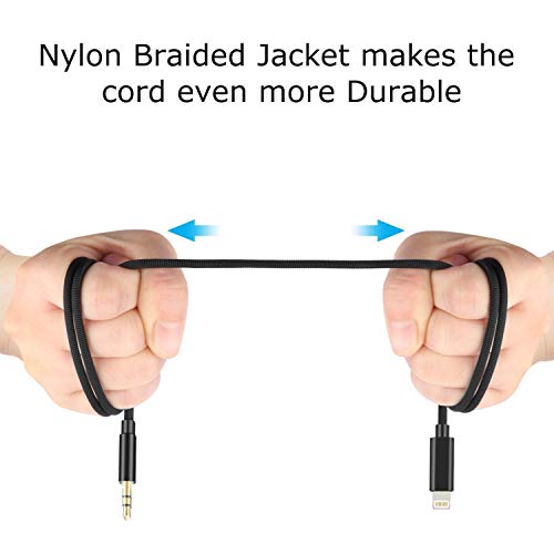 Lighting to 3.5 mm Headphone Jack Adapter Male Aux Stereo Audio Cable for Phone X 8 7 Plus Support OS 10 11 12,Braided Nylon Car Aux Cable Cord Home Stereo Cable 3ft（Black） - Thumbnail 5